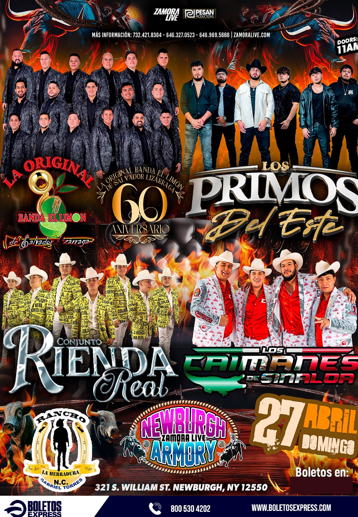 LA ORIGINAL BANDA EL LIMÓN • LOS PRIMOS DEL ESTE • LOS CAIMANES DE SINALOA •  CONJUNTO RIENDA REAL  EN NEWBURGH ARMORY