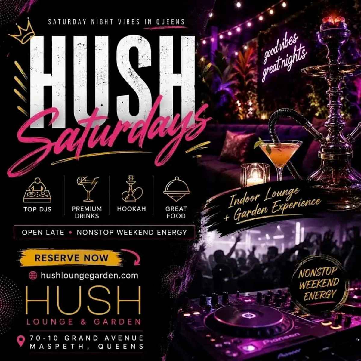 Buy tickets for Hush Saturdays at Hush Lounge Garden Queens - June 13 Hush Saturdays at Hush Lounge Garden Queens - June 13